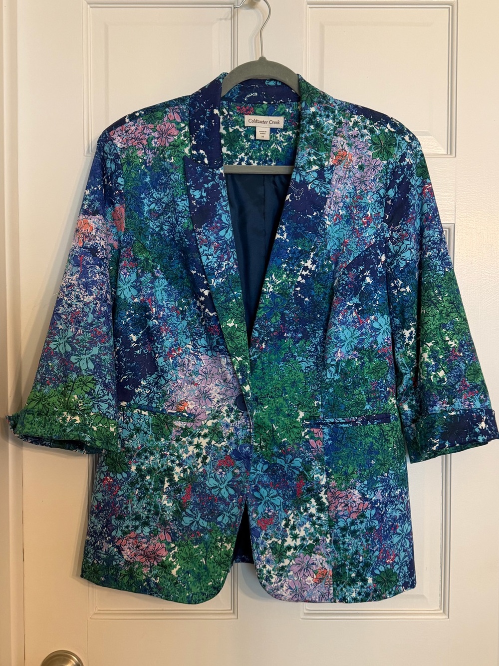 Coldwater Creek Women's Blue & Green Colorful Floral Blazer